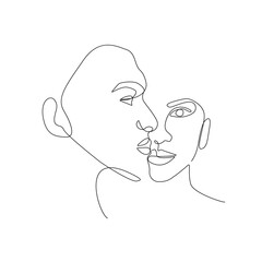 Continuous Line Drawing of Couple Trendy Minimalist Illustration. Kiss One Line Abstract Illustration. Couple Minimalist Contour Drawing. Vector EPS 10.