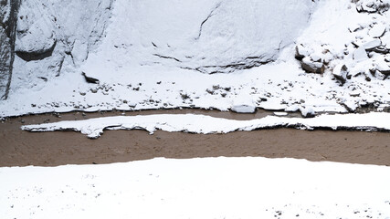 Mountain river bed in winter