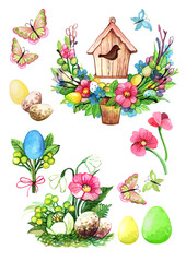 Нand-painted set of Easter on white background .for your personal isolated compositions, artwork and business.
