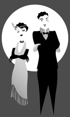 monochrome old-fashioned couple in 20s party style