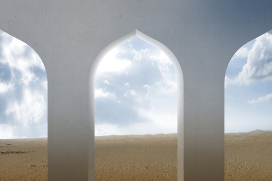 Mosque Window With A Desert View