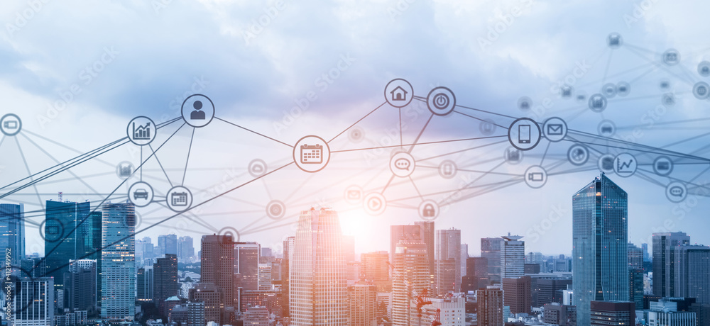 Aufkleber 都市とネットワーク　スマートシティー　iot