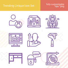 Simple set of designer related lineal icons.