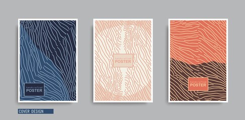 Set of minimalistic posters with line art composition. Freeform hand drawn doodle texture. Trendy abstract handcrafted covers. Vector design