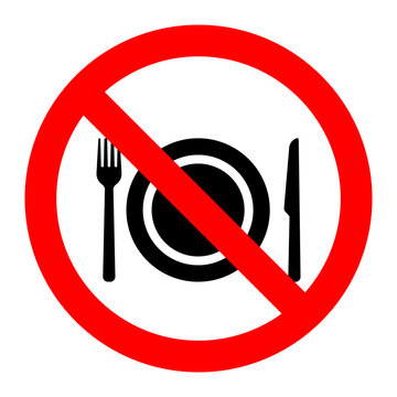 No eating allowed sign. Red prohibition no food sign.