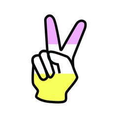 Vector illustration of the V-sing filled with Femfluidflux pride flag on white background.