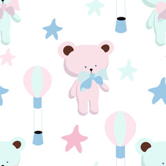 
Seamless baby pattern with cute bears. Ideal for baby fabrics, textiles, backgrounds, packaging, covers. Creative background vector
