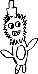 Funny and happy childerens style drawing in black ink - lion