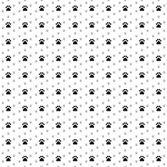 Square seamless background pattern from geometric shapes are different sizes and opacity. The pattern is evenly filled with black pet symbols. Vector illustration on white background