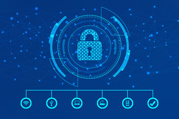 2d illustration Safety concept: Closed Padlock on digital background
