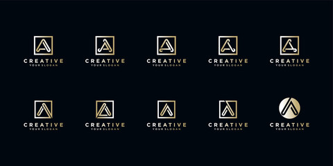 Set of logo design letter a with square style. Premium Vector