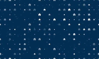 Seamless background pattern of evenly spaced white kennel symbols of different sizes and opacity. Vector illustration on dark blue background with stars