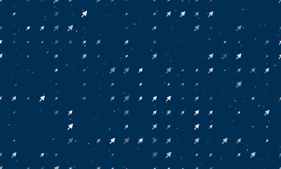 Seamless background pattern of evenly spaced white trowel symbols of different sizes and opacity. Vector illustration on dark blue background with stars