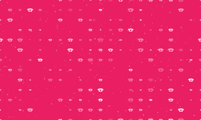 Seamless background pattern of evenly spaced white vintage telephone symbols of different sizes and opacity. Vector illustration on pink background with stars