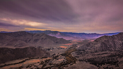 Arial sunset in the mountains