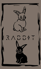 drawing of bunny in primitive ancient style, year of rabbit