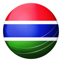 Glass light ball with flag of Gambia. Round sphere, template icon. Gambian national symbol. Glossy realistic ball, 3D abstract vector illustration highlighted on a white background. Big bubble.