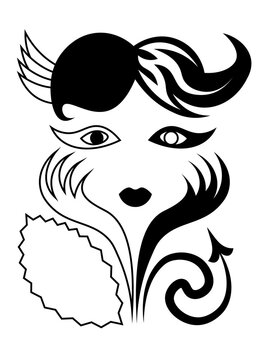 minimal abstract 20s woman with devil tail and feather on head