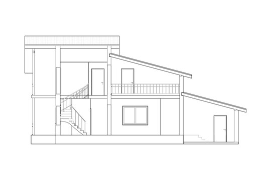recommend clip art: Architectural black and white background. Cross-section suburban house. Modern vector blueprint. Cad model.