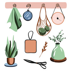 
Stylish plants and flowers in different pots. Interior decoration.