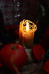 candle on a table