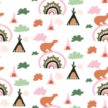 
Seamless baby pattern with cute bears. Ideal for baby fabrics, textiles, backgrounds, packaging, covers. Creative background vector