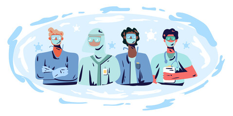 Doctors in protectives mask during coronavirus. Flat design illustration. Vector
