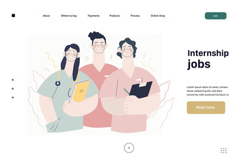Medical insurance -internship jobs -modern flat vector concept digital illustration - young medical specialists standing together, team of interns concept, medical office or laboratory