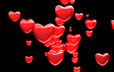 shiny red hearts on a black background
