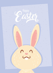 happy easter celebration lettering card with cute rabbit