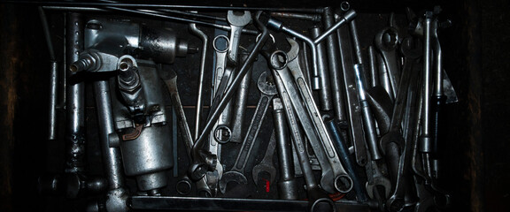 Directly Above Shot Of Work Tools
