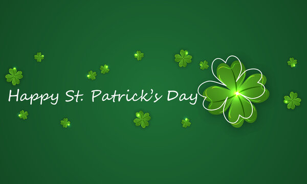 linear typography lettering design St Patricks Day with clover, vector art illustration.
