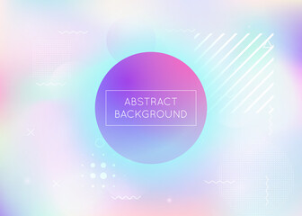Liquid shapes background with dynamic fluid. Holographic bauhaus gradient with memphis elements.