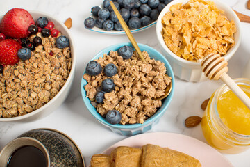Continental breakfast captured from above