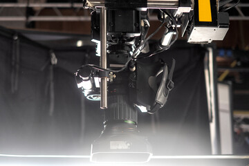 close up of video camera in TV studio