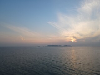 Naklejka na ściany i meble Aerial view of Sunrise, Island an Sea in Terengganu
