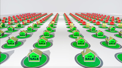 Obraz premium Real Estate House Sale, Real estate advertisement concept - Many set of houses animating tag from FOR SALE to SOLD