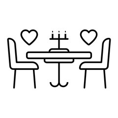 Candle Light Dinner Vector, Love and Romance line Icon on white background, Valentines Day Symbol, Date Night Dinner Concept, hotel Cafe Sitting Stock