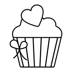 Romantic Cupcake vector line Icon design, Love and romance symbol on white background, Valentines Day Sign, Muffin Concept,