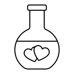 Chemsitry Between Two Hearts Stock, Love Reaction Concept, Wedding Bond Design, Science Geeks gift ideas line Vector Icon, Valentines Day Gift Idea on White background,