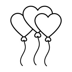 Heart Shape Balloon with string Concept, Valentines Day Celebration Decoration elements Vector line Icon Design, Love and romance Symbol on white background