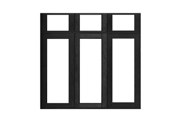 Vintage black painted wooden window frame isolated on a white background