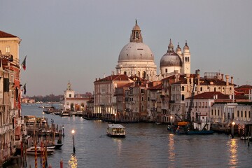 View on Grand Canal and Basilica della Salute during sunset 