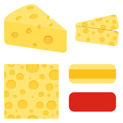 Cheese, a set of assorted pieces of cheese isolated on a white background. Vector illustration.
