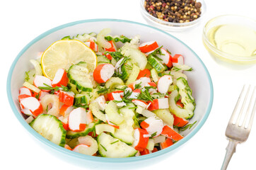 Vegetarian appetizer of cucumber, celery and surimi