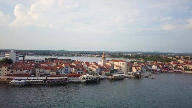 Aerial view of Umag town center with church tower during the summer, Croatia.