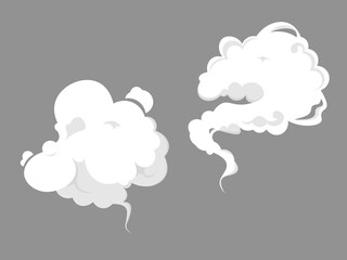 Vector smoke set special effects template. Cartoon steam clouds, puff, mist, fog, watery vapour or dust. Vector gas blast set
