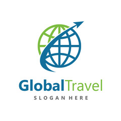 Global travel logo design vector template