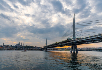 Fototapeta na wymiar Metro Bridge view over Golden Horn in Istanbul