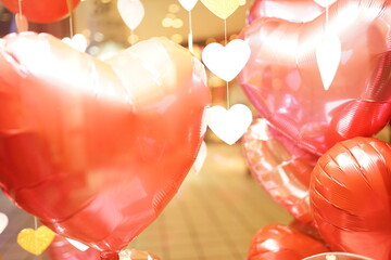 Pink heart shaped balloon and decoration, Valentines day - ピンク ハート バルーン バレンタインデー